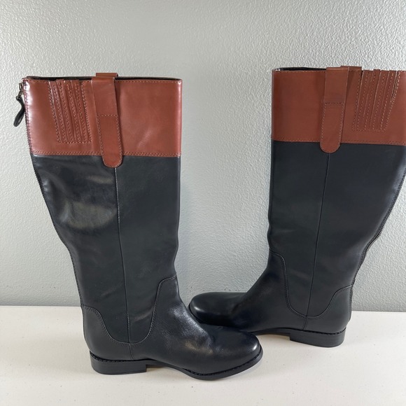 Isaac Mizrahi Live Women's 7 Black and Brown Back Zip‎ Riding Boots - Picture 8 of 16